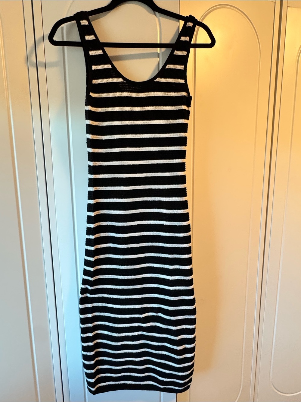 Express Black & White Striped Knit Tank Midi Dress